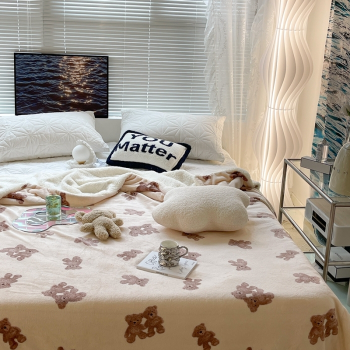 91家纺网 家纺一手货源 找家纺 昔可家纺 2021新款牛奶羊羔绒印花毯 泰迪比熊