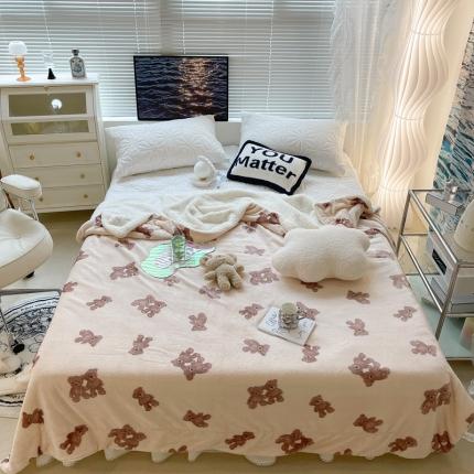 昔可家纺 2021新款牛奶羊羔绒印花毯 泰迪比熊