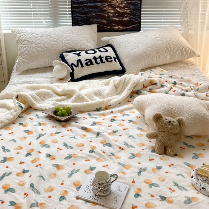 91家纺网 家纺一手货源 找家纺 昔可家纺 2021新款牛奶羊羔绒印花毯 小金桔