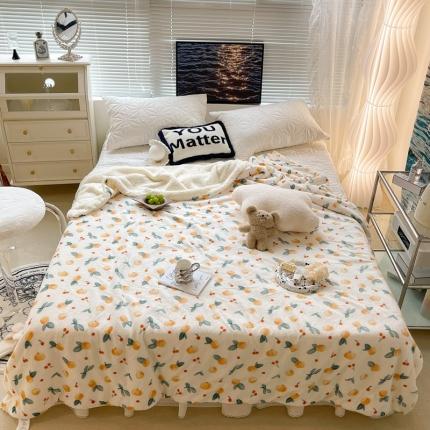 昔可家纺 2021新款牛奶羊羔绒印花毯 小金桔