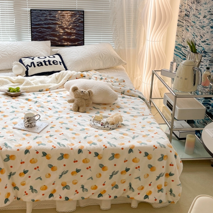 91家纺网 家纺一手货源 找家纺 昔可家纺 2021新款牛奶羊羔绒印花毯 小金桔