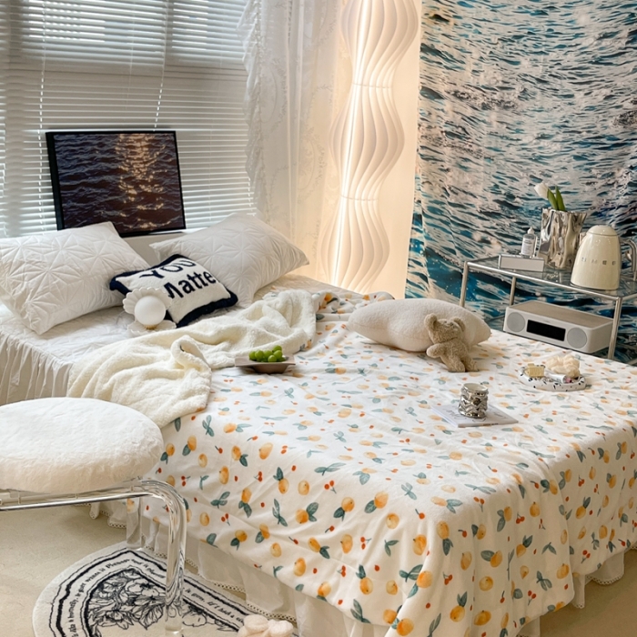 91家纺网 家纺一手货源 找家纺 昔可家纺 2021新款牛奶羊羔绒印花毯 小金桔