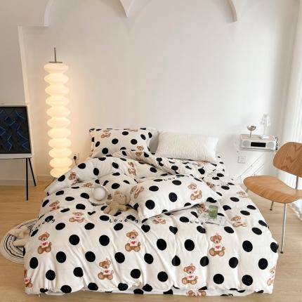 昔可家纺 2021新款牛奶绒四件套-二批 波点小熊仔