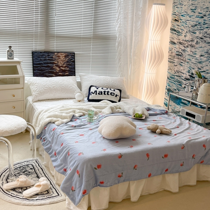 91家纺网 家纺一手货源 找家纺 昔可家纺 2021新款牛奶羊羔绒印花毯 元气小小桔蓝