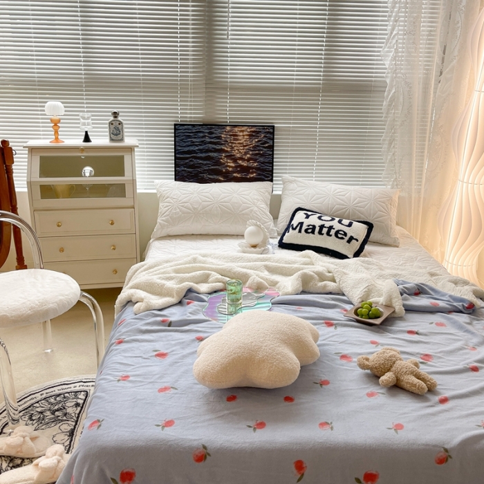 91家纺网 家纺一手货源 找家纺 昔可家纺 2021新款牛奶羊羔绒印花毯 元气小小桔蓝