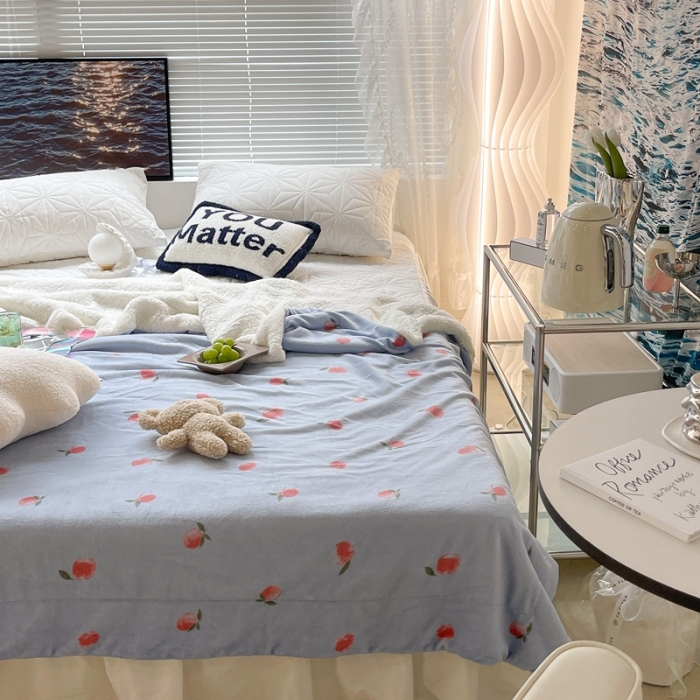 91家纺网 家纺一手货源 找家纺 昔可家纺 2021新款牛奶羊羔绒印花毯 元气小小桔蓝