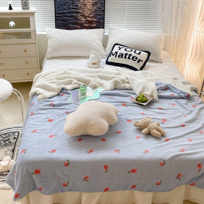 91家纺网 家纺一手货源 找家纺 昔可家纺 2021新款牛奶羊羔绒印花毯 元气小小桔蓝