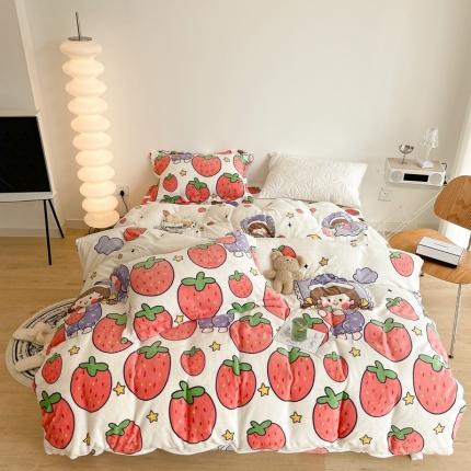 昔可家纺 2021新款牛奶绒四件套-二批 草莓女孩