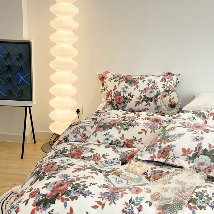 91家纺网 家纺一手货源 找家纺 昔可家纺 2021新款牛奶绒四件套-二批 复古玫瑰花