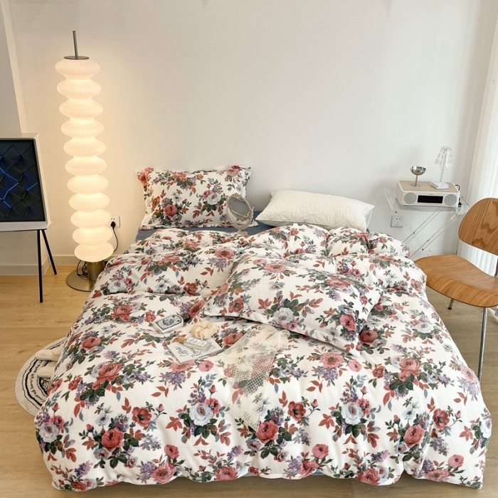 91家纺网 家纺一手货源 找家纺 昔可家纺 2021新款牛奶绒四件套-二批 复古玫瑰花