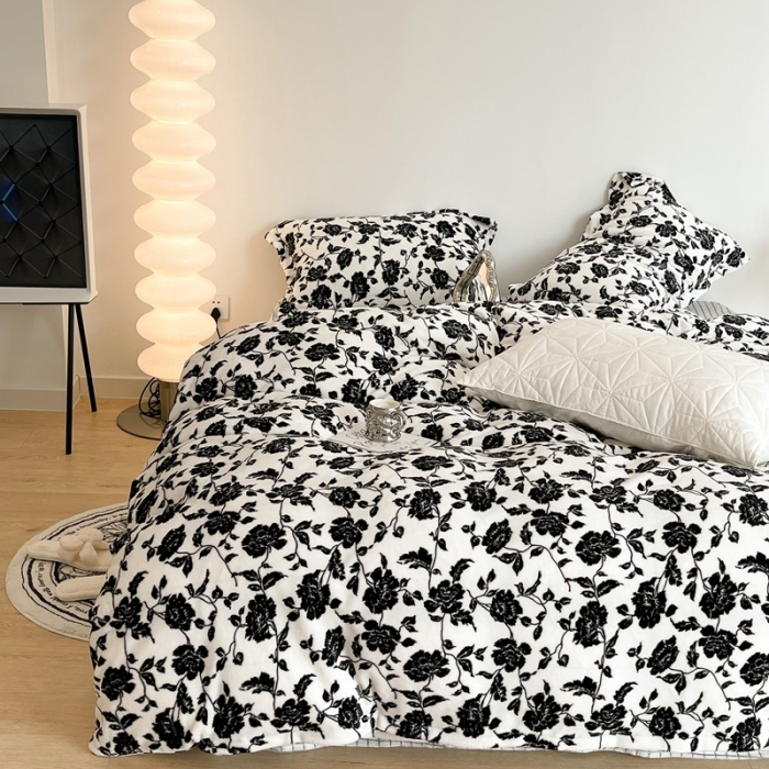 91家纺网 家纺一手货源 找家纺 昔可家纺 2021新款牛奶绒四件套-二批 干枯玫瑰