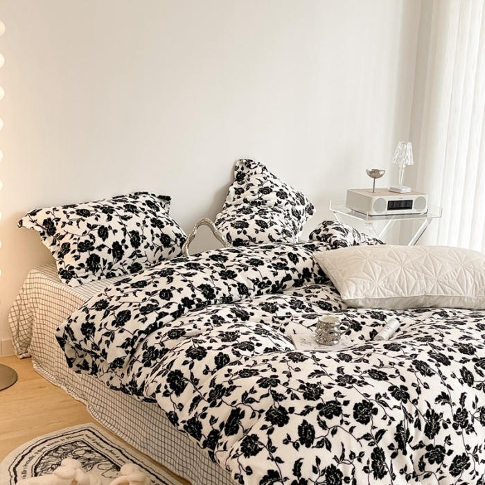 91家纺网 家纺一手货源 找家纺 昔可家纺 2021新款牛奶绒四件套-二批 干枯玫瑰