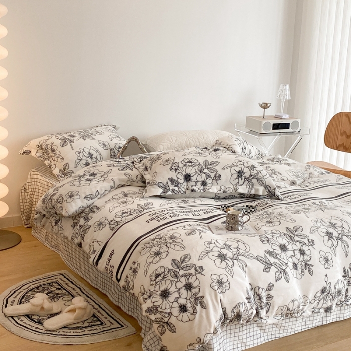 91家纺网 家纺一手货源 找家纺 昔可家纺 2021新款牛奶绒四件套-二批 黑茶