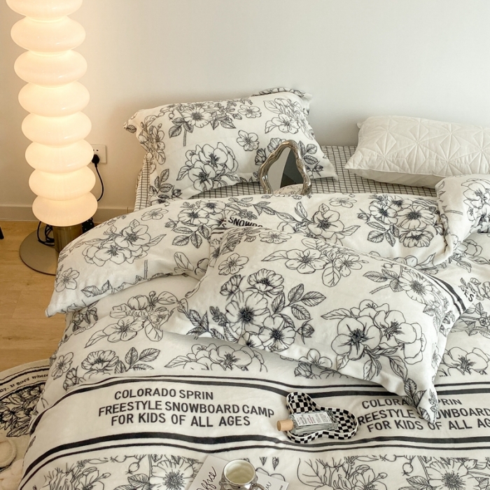 91家纺网 家纺一手货源 找家纺 昔可家纺 2021新款牛奶绒四件套-二批 黑茶