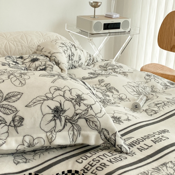 91家纺网 家纺一手货源 找家纺 昔可家纺 2021新款牛奶绒四件套-二批 黑茶