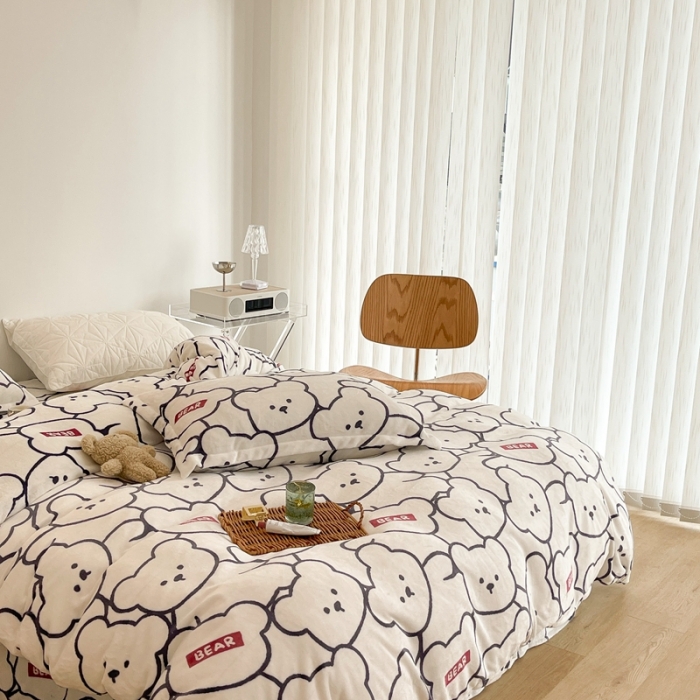 91家纺网 家纺一手货源 找家纺 昔可家纺 2021新款牛奶绒四件套-二批 可比熊米白