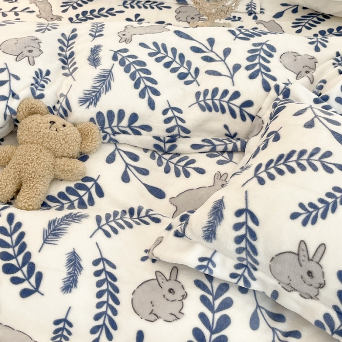 91家纺网 家纺一手货源 找家纺 昔可家纺 2021新款牛奶绒四件套-二批 森系小兔