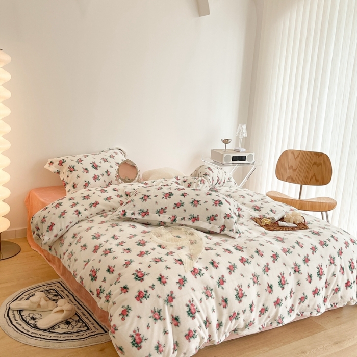 91家纺网 家纺一手货源 找家纺 昔可家纺 2021新款牛奶绒四件套-二批 甜美小碎花