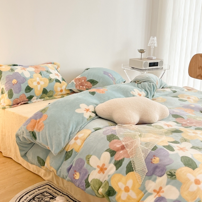 91家纺网 家纺一手货源 找家纺 昔可家纺 2021新款牛奶绒四件套-二批 油画花园