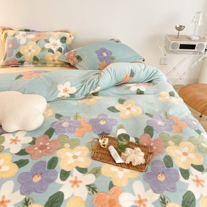 91家纺网 家纺一手货源 找家纺 昔可家纺 2021新款牛奶绒四件套-二批 油画花园