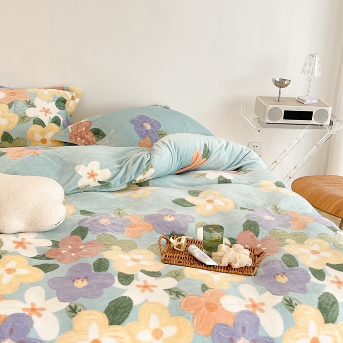 91家纺网 家纺一手货源 找家纺 昔可家纺 2021新款牛奶绒四件套-二批 油画花园