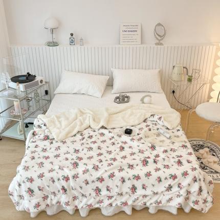 昔可家纺 2021新款牛奶羊羔绒印花毯 甜美小碎花