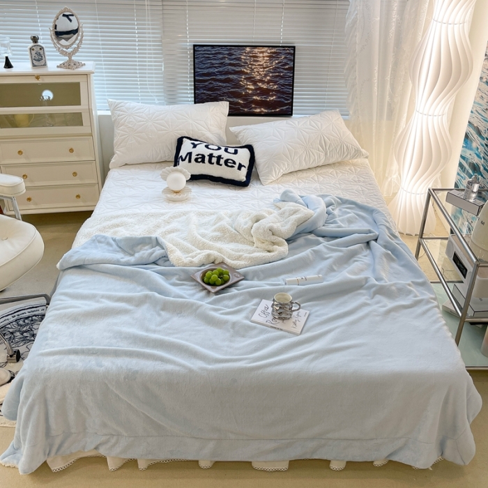 91家纺网 家纺一手货源 找家纺 （总）昔可家纺 2021新款素色牛奶绒羊羔绒毛毯