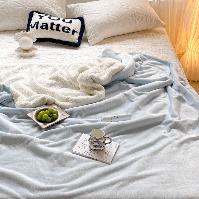 91家纺网 家纺一手货源 找家纺 （总）昔可家纺 2021新款素色牛奶绒羊羔绒毛毯