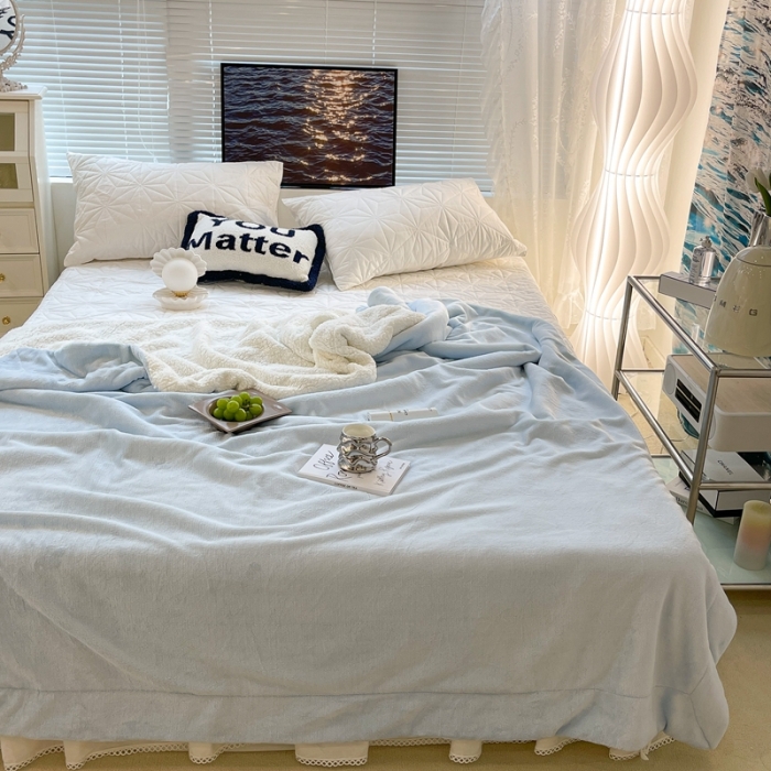 91家纺网 家纺一手货源 找家纺 （总）昔可家纺 2021新款素色牛奶绒羊羔绒毛毯