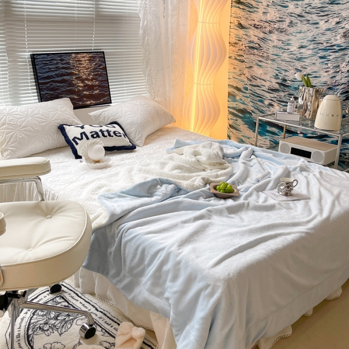 91家纺网 家纺一手货源 找家纺 （总）昔可家纺 2021新款素色牛奶绒羊羔绒毛毯