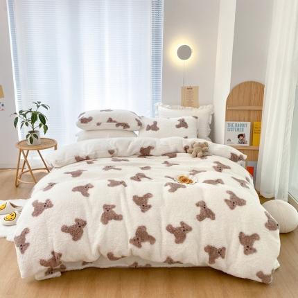 91家纺网 家纺一手货源 找家纺 昔可 2021新款泰迪羊羔绒四件套 韩国小熊