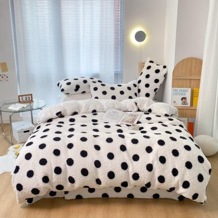 91家纺网 家纺一手货源 找家纺 昔可 2021新款泰迪羊羔绒四件套 黑白波点