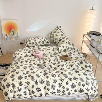 91家纺网 家纺一手货源 找家纺 昔可家纺 2021新款牛奶绒四件套-三批 素描水墨花