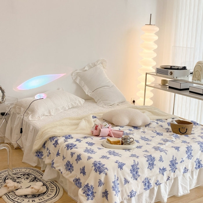 91家纺网 家纺一手货源 找家纺 昔可家纺 2021新款牛奶羊羔绒印花毯 浮生若梦