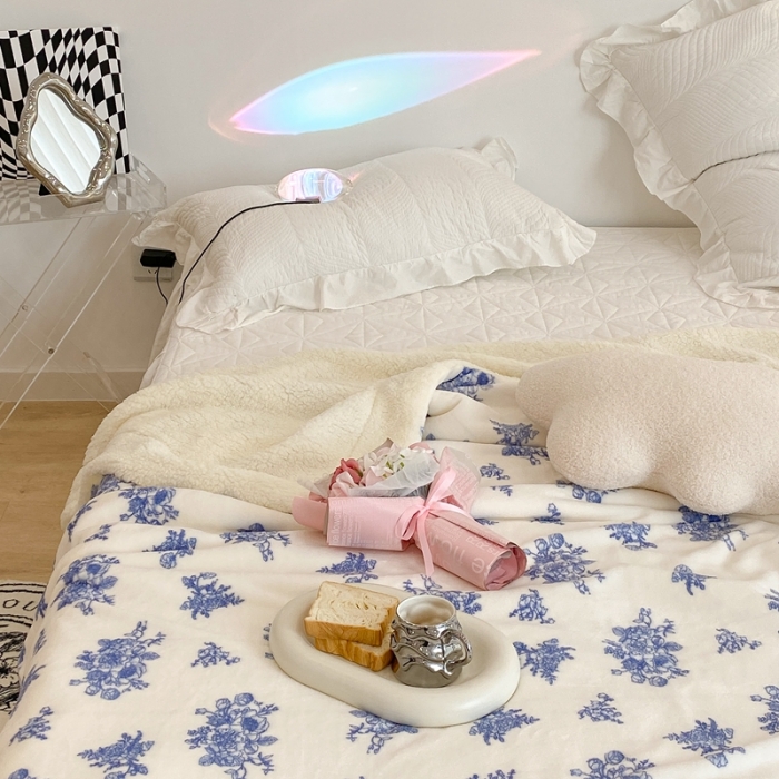 91家纺网 家纺一手货源 找家纺 昔可家纺 2021新款牛奶羊羔绒印花毯 浮生若梦