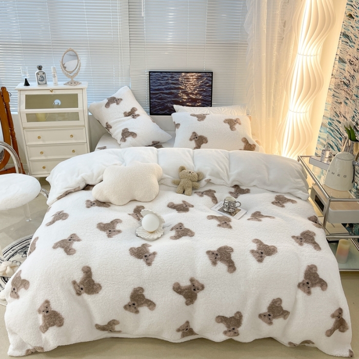 91家纺网 家纺一手货源 找家纺 （总）昔可家纺 2021新款泰迪羊羔绒印花四件套