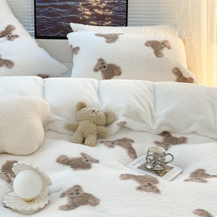 91家纺网 家纺一手货源 找家纺 （总）昔可家纺 2021新款泰迪羊羔绒印花四件套