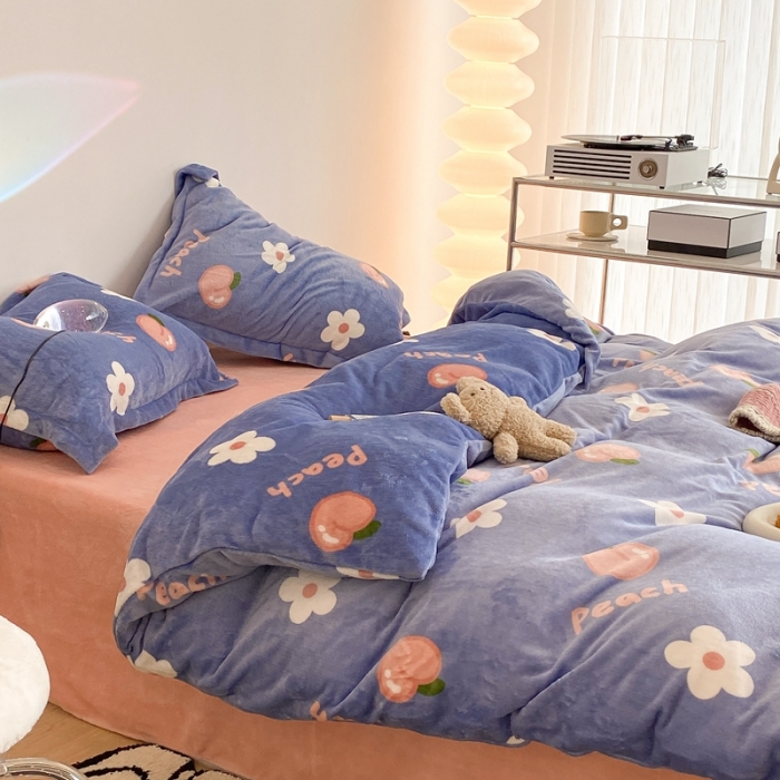 91家纺网 家纺一手货源 找家纺 昔可家纺 2021新款牛奶绒四件套-三批 花朵蜜桃新