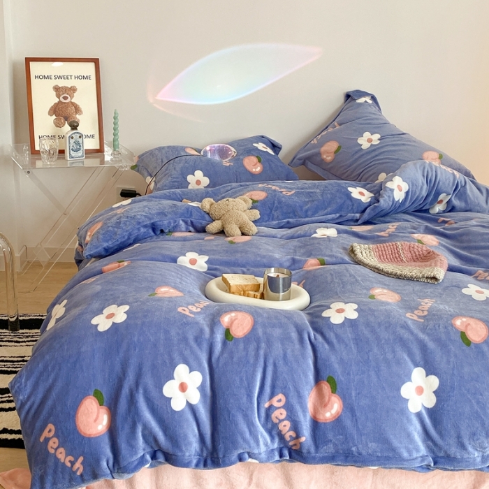 91家纺网 家纺一手货源 找家纺 昔可家纺 2021新款牛奶绒四件套-三批 花朵蜜桃新