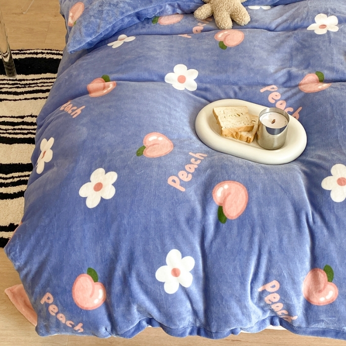 91家纺网 家纺一手货源 找家纺 昔可家纺 2021新款牛奶绒四件套-三批 花朵蜜桃新