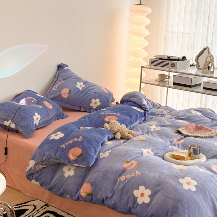 91家纺网 家纺一手货源 找家纺 昔可家纺 2021新款牛奶绒四件套-三批 花朵蜜桃新