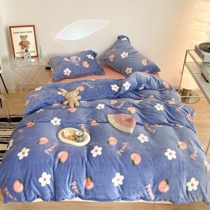昔可家纺 2021新款牛奶绒四件套-三批 花朵蜜桃新