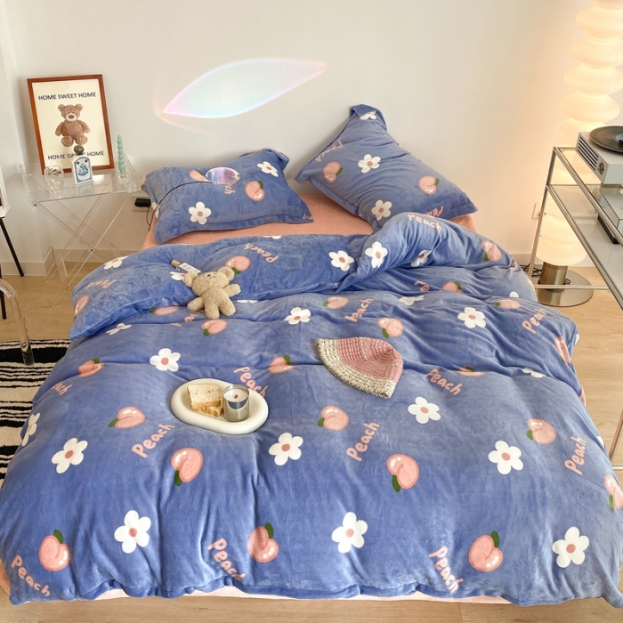 91家纺网 家纺一手货源 找家纺 昔可家纺 2021新款牛奶绒四件套-三批 花朵蜜桃新