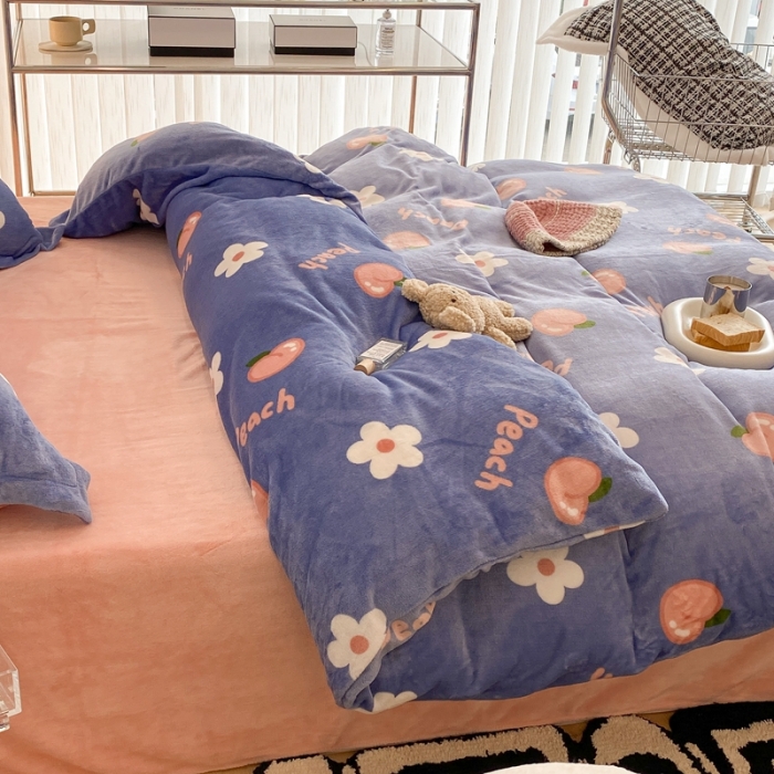 91家纺网 家纺一手货源 找家纺 昔可家纺 2021新款牛奶绒四件套-三批 花朵蜜桃新