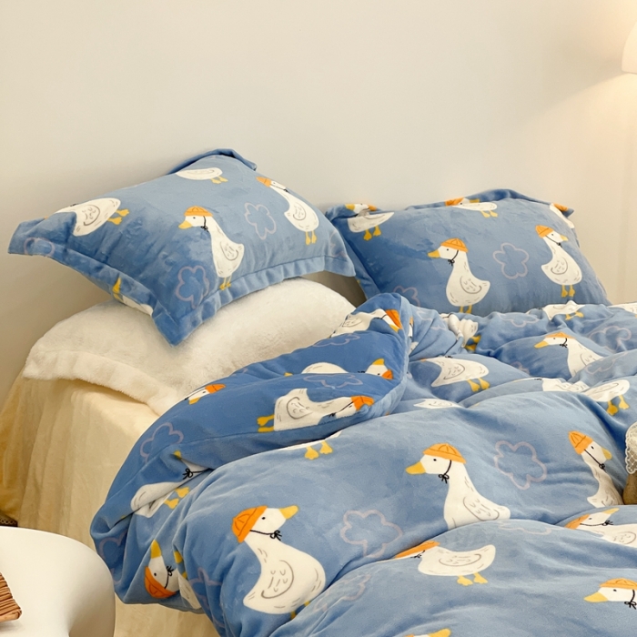 91家纺网 家纺一手货源 找家纺 昔可家纺 2021新款牛奶绒四件套-三批 花朵鸭