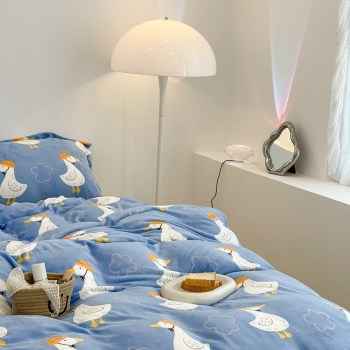 91家纺网 家纺一手货源 找家纺 昔可家纺 2021新款牛奶绒四件套-三批 花朵鸭