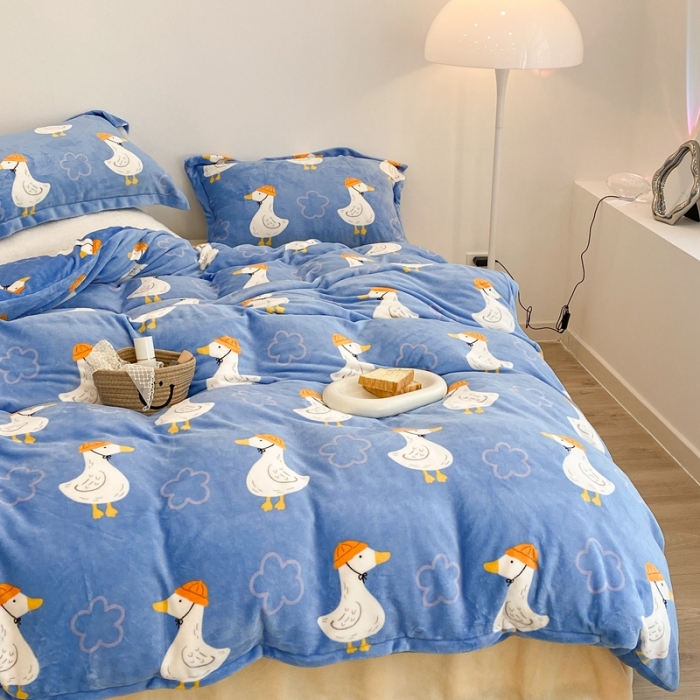 91家纺网 家纺一手货源 找家纺 昔可家纺 2021新款牛奶绒四件套-三批 花朵鸭