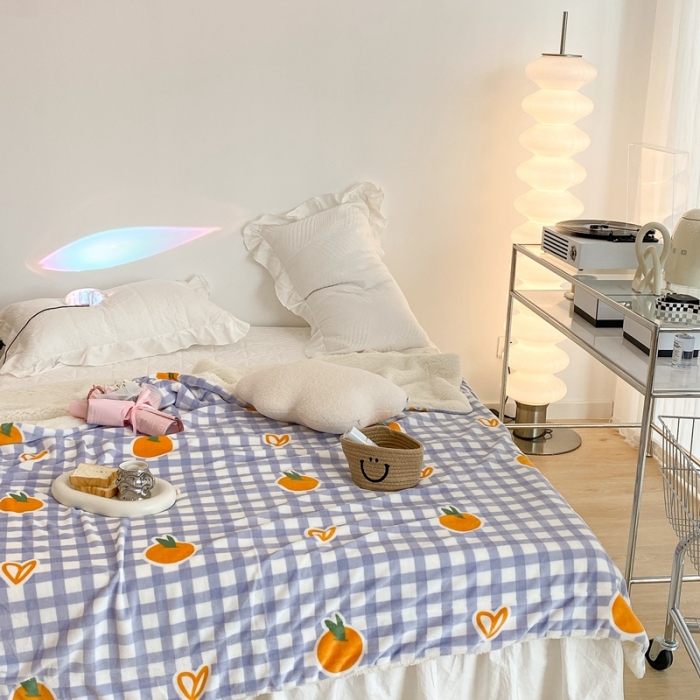 91家纺网 家纺一手货源 找家纺 昔可家纺 2021新款牛奶羊羔绒印花毯 格子桔