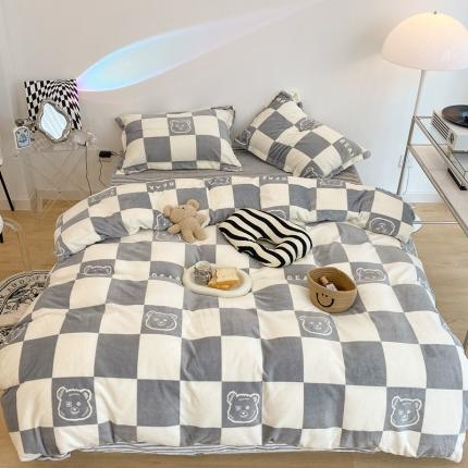 昔可家纺 2021新款牛奶绒四件套-三批 灰格熊
