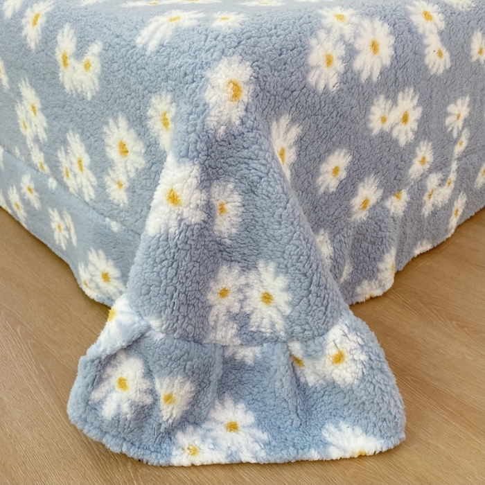 91家纺网 家纺一手货源 找家纺 昔可 2021新款泰迪羊羔绒四件套 浅蓝小雏菊